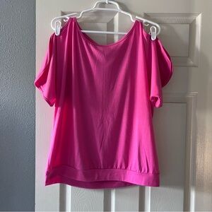 Cold shoulder pink top w/ tye in back.